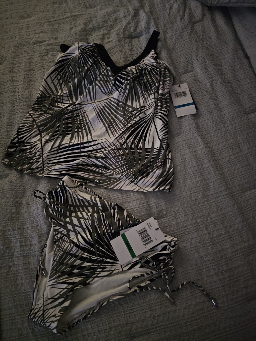 Coco Reef Palm Leaf Print Tankini in Black and White